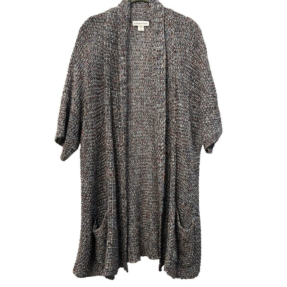 Coldwater Creek Womens Cardigan Large 14 Colorful Tunic Short Sleeve Linen Blend